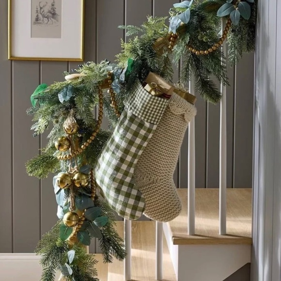 Studio McGee Threshold Christmas Holiday Stocking Checkered Green Stocking New - Picture 4 of 5